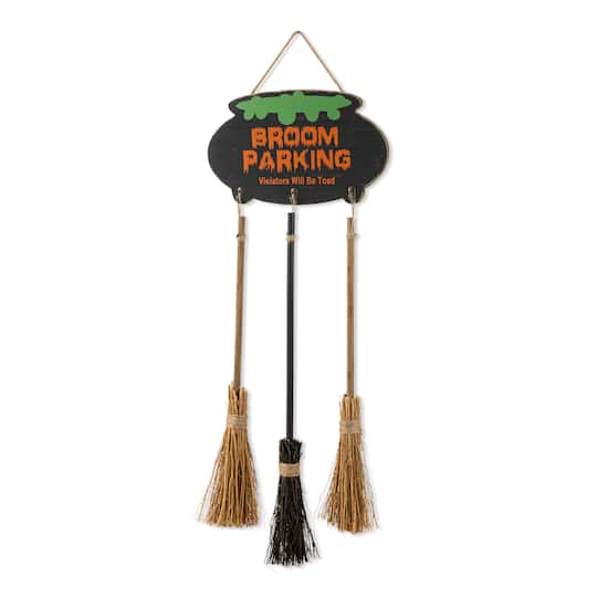 Glitzhome® 37" Halloween Wooden Cauldron and Broom Porch Decor